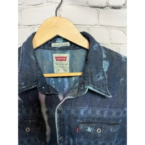 Levis Reworked Custom Tie Dye Denim Western Snap Shirt Bleach Wash XL Festival - Picture 4 of 12